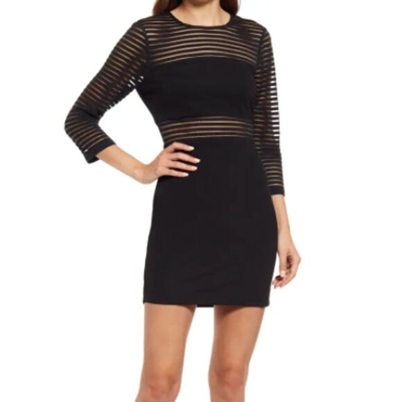 NWT Lulu's Perfect Striped Mesh Bodycon Black Lined Dress 251034 | Small - Picture 1 of 13